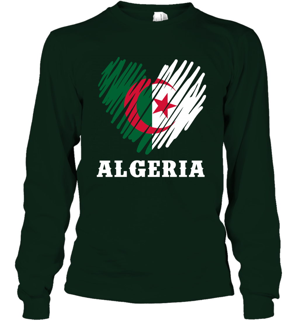 Algeria Flag Shirt Long Sleeve T-Shirt Long Sleeve T-Shirt Forest Green