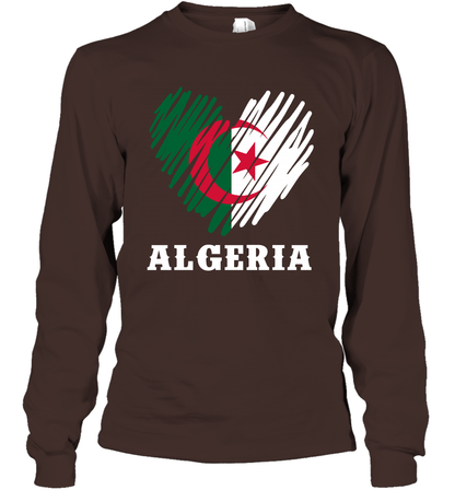 Algeria Flag Shirt Long Sleeve T-Shirt Long Sleeve T-Shirt Dark Chocolate