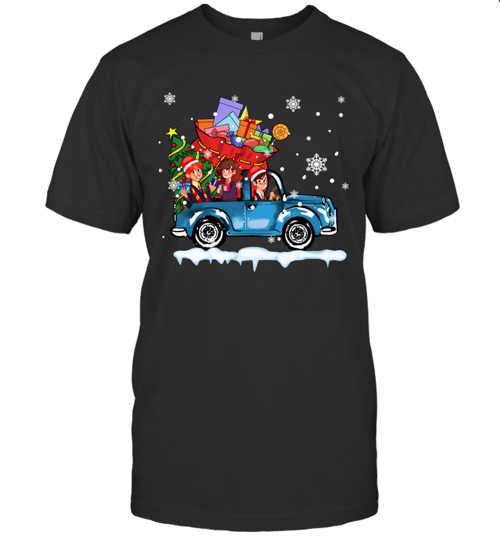 Harry Potter On The Car Merry Christmas T-Shirt T-Shirt Black