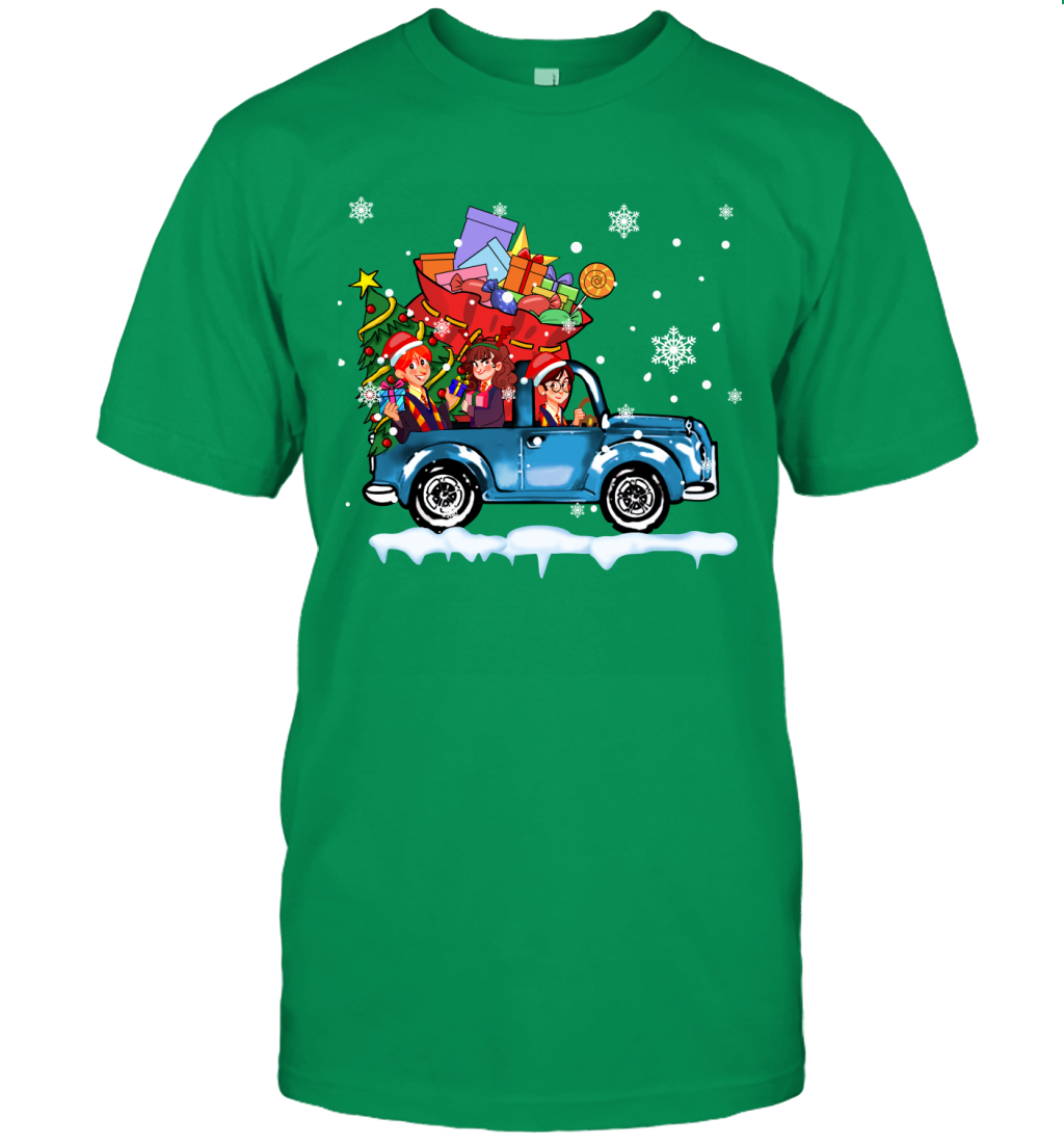 Harry Potter On The Car Merry Christmas T-Shirt T-Shirt Irish Green