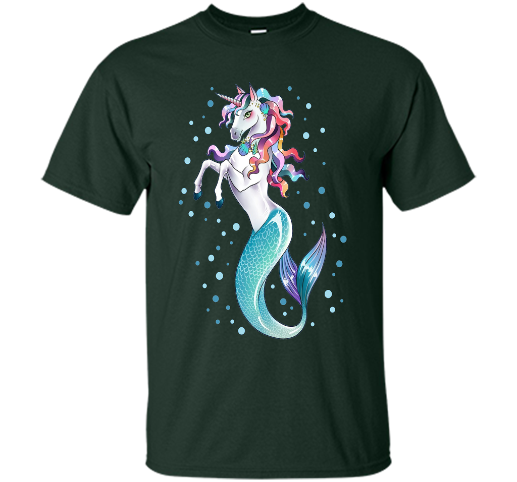 Unicorn Mermaid Mermicorn Cute T-Shirt Gifts for Girls kids cool shirt Forest Green