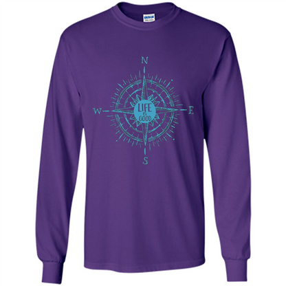 Life is Good T-shirt Compass Rose Nautical Sailing T-shirt Purple