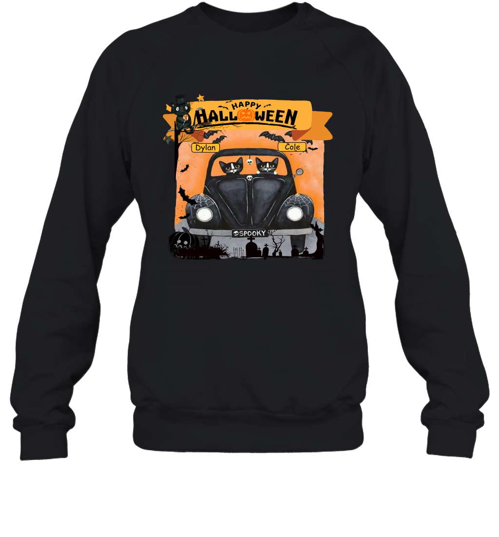 Happy Halloween Couple Cats Friends ( Customized Name ) Sweatshirt Sweatshirt Black