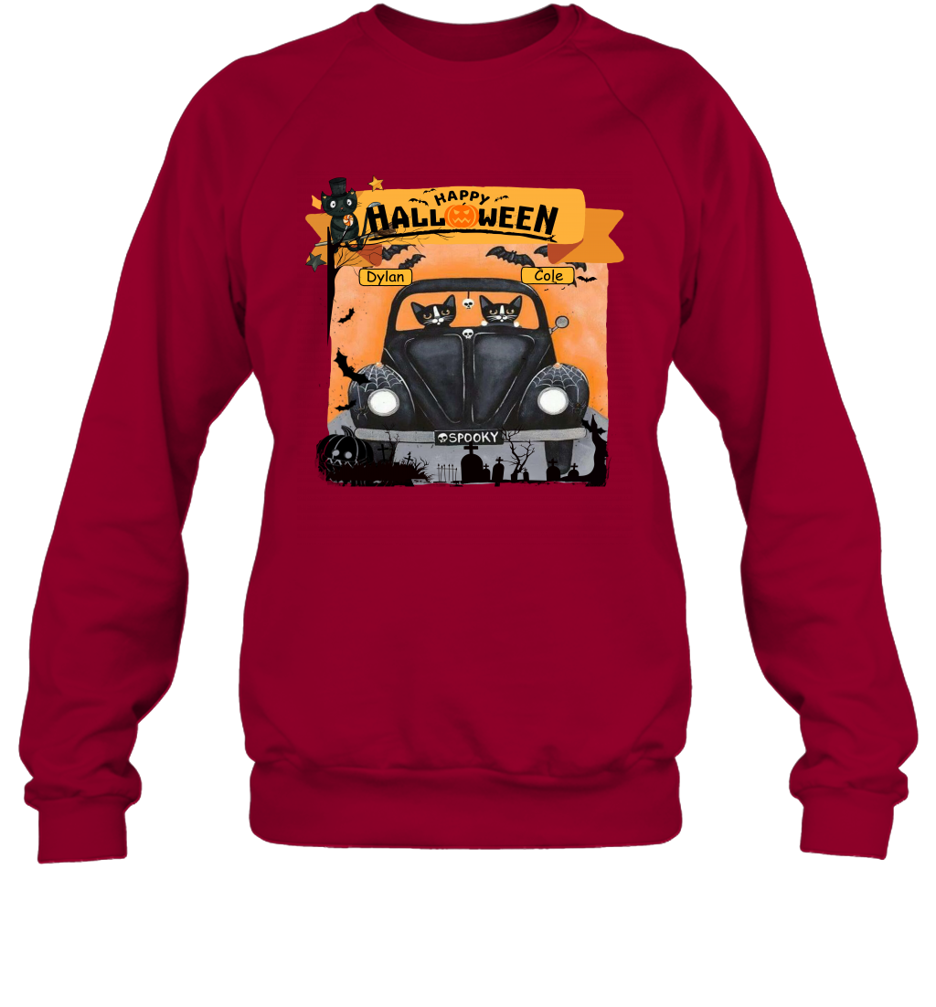Happy Halloween Couple Cats Friends ( Customized Name ) Sweatshirt Sweatshirt Cardinal Red