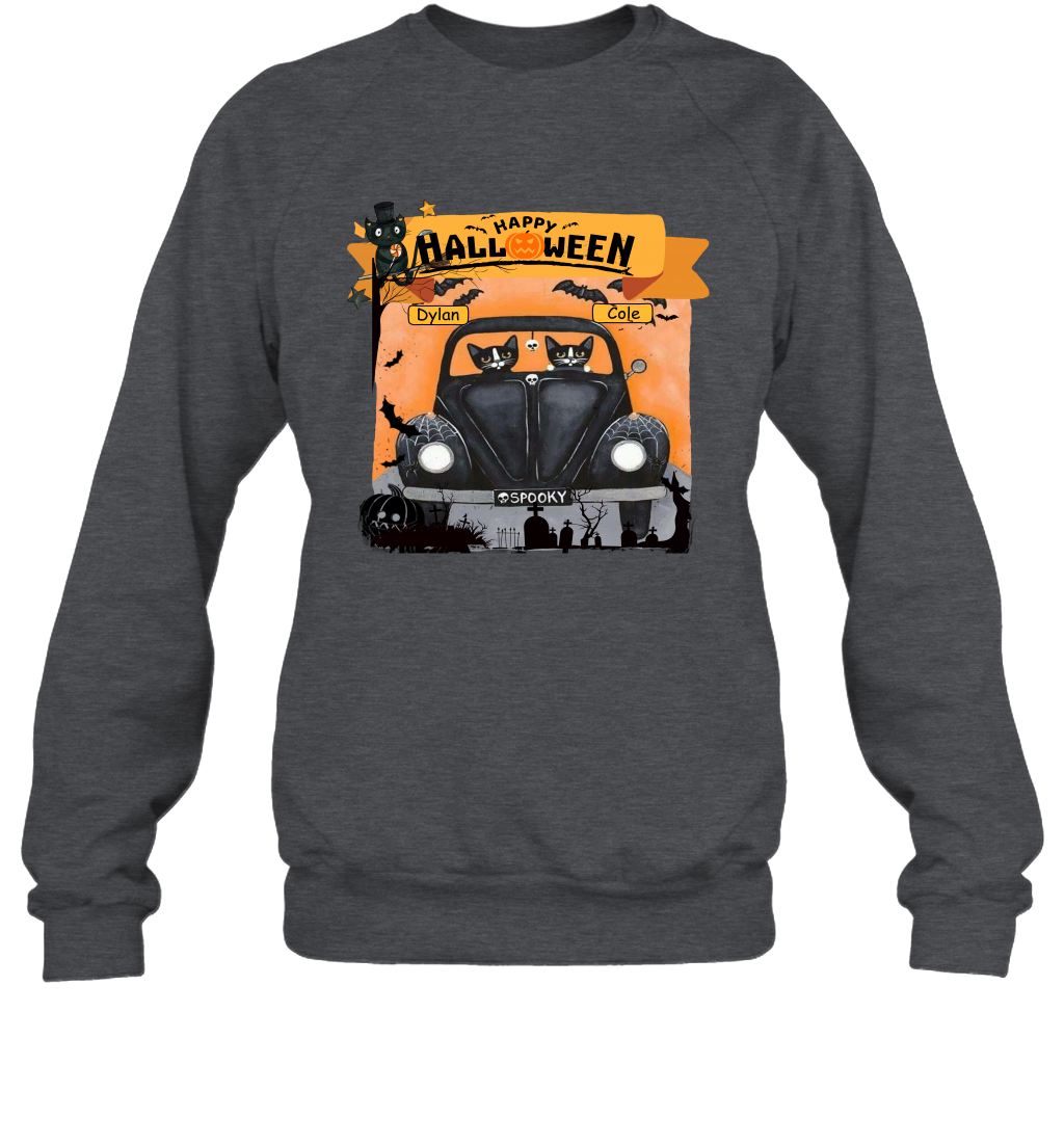 Happy Halloween Couple Cats Friends ( Customized Name ) Sweatshirt Sweatshirt Dark Heather