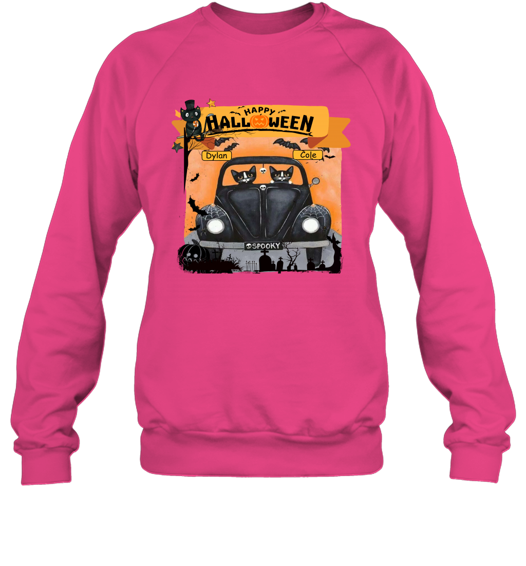 Happy Halloween Couple Cats Friends ( Customized Name ) Sweatshirt Sweatshirt Heliconia