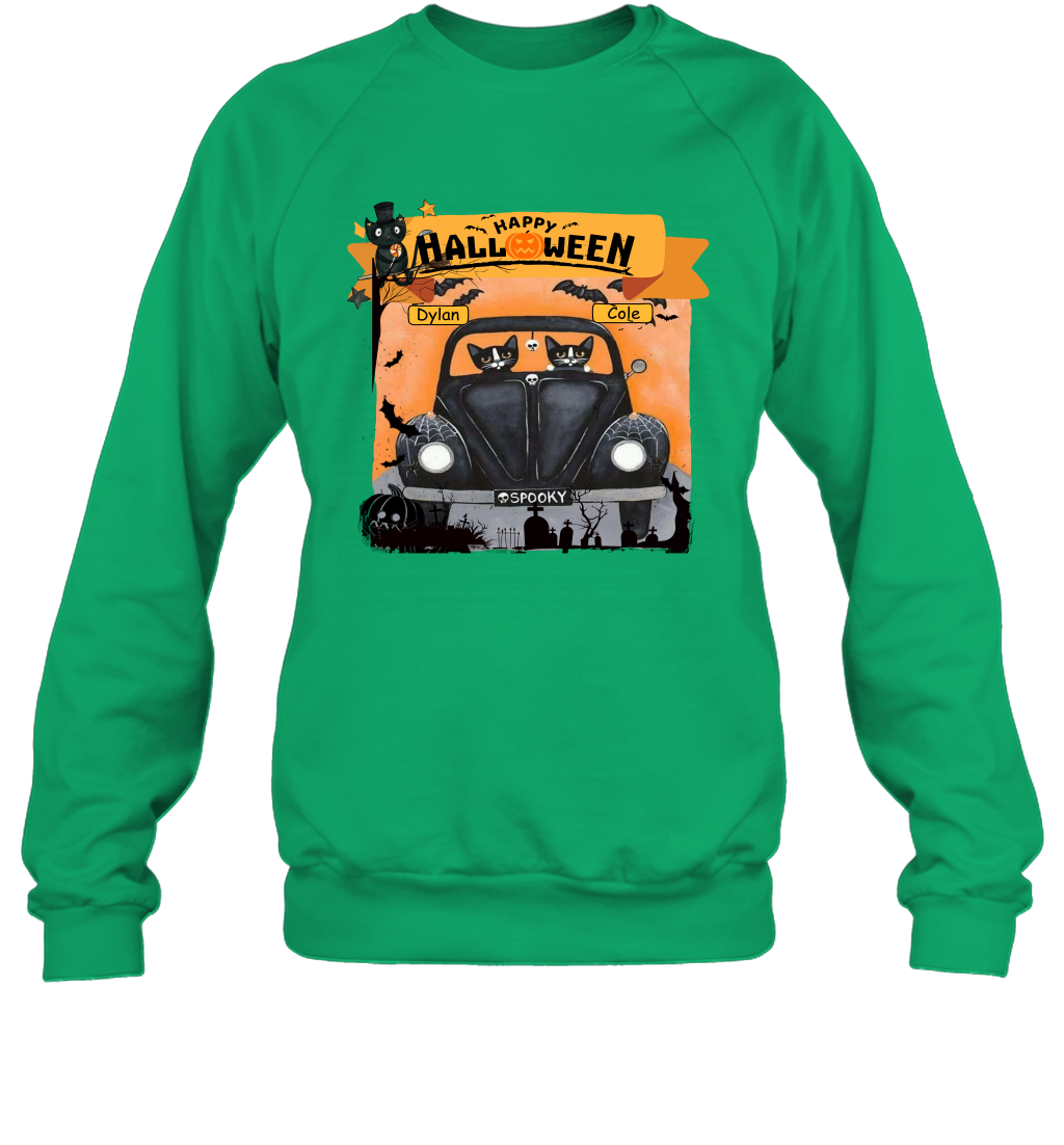 Happy Halloween Couple Cats Friends ( Customized Name ) Sweatshirt Sweatshirt Irish Green