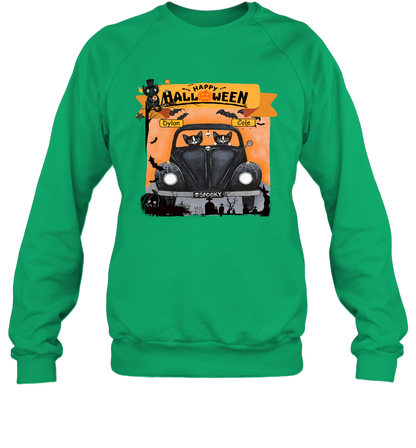 Happy Halloween Couple Cats Friends ( Customized Name ) Sweatshirt Sweatshirt Irish Green