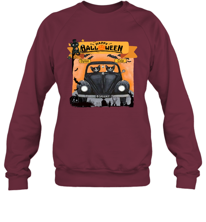 Happy Halloween Couple Cats Friends ( Customized Name ) Sweatshirt Sweatshirt Maroon