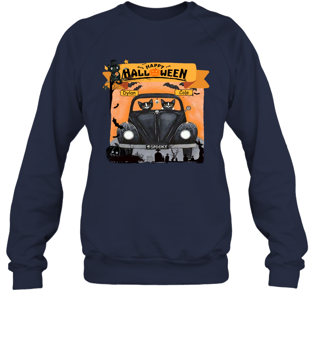 Happy Halloween Couple Cats Friends ( Customized Name ) Sweatshirt Sweatshirt Navy