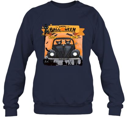 Happy Halloween Couple Cats Friends ( Customized Name ) Sweatshirt Sweatshirt Navy