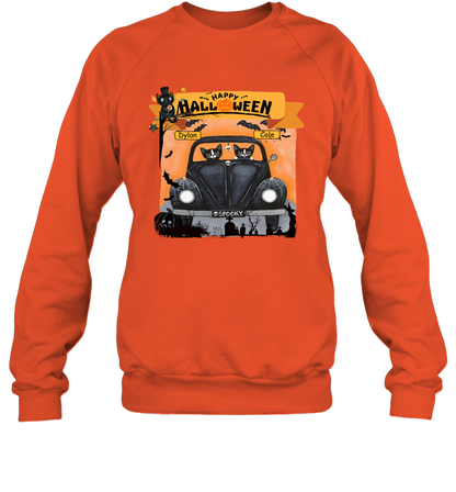 Happy Halloween Couple Cats Friends ( Customized Name ) Sweatshirt Sweatshirt Orange