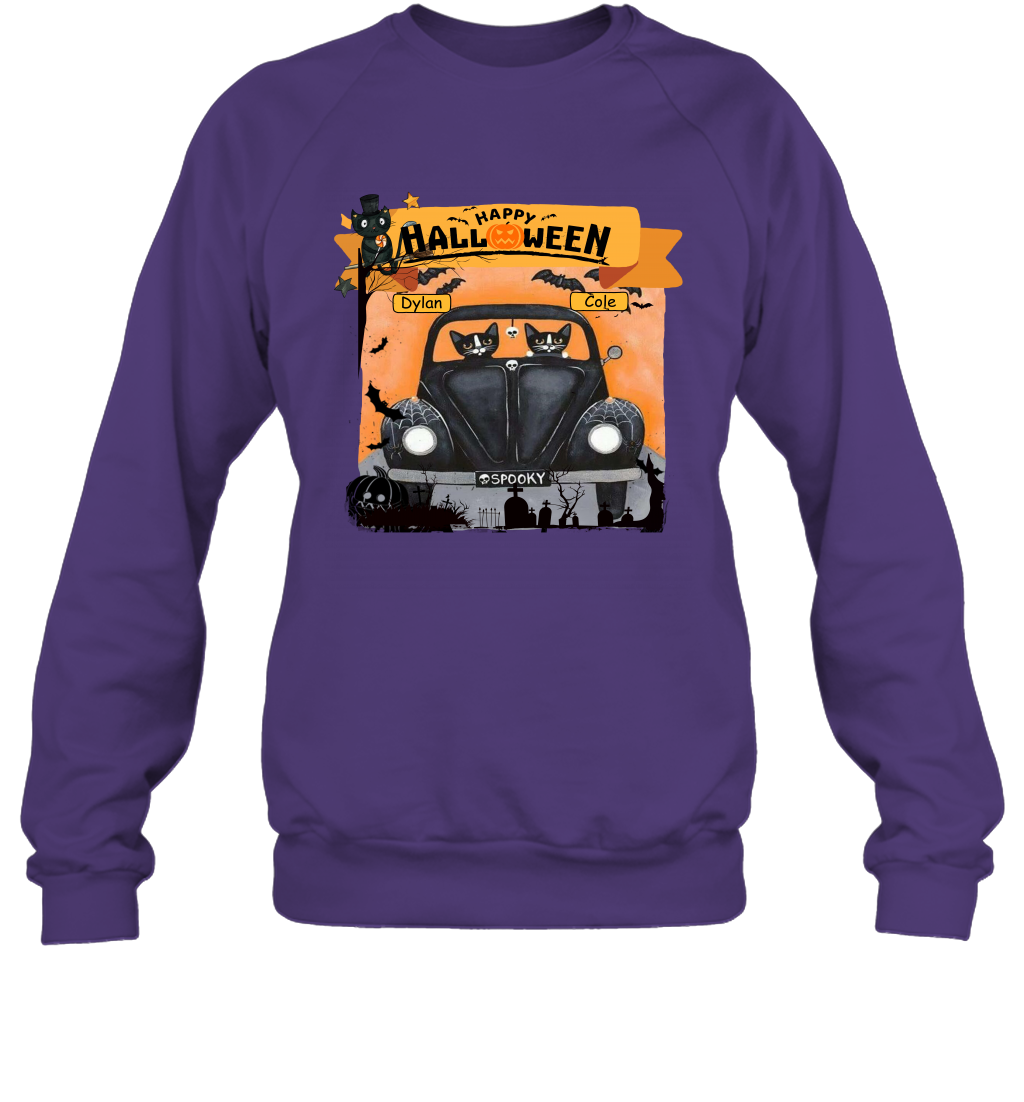 Happy Halloween Couple Cats Friends ( Customized Name ) Sweatshirt Sweatshirt Purple