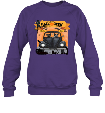 Happy Halloween Couple Cats Friends ( Customized Name ) Sweatshirt Sweatshirt Purple
