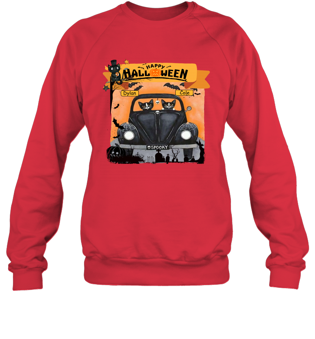Happy Halloween Couple Cats Friends ( Customized Name ) Sweatshirt Sweatshirt Red