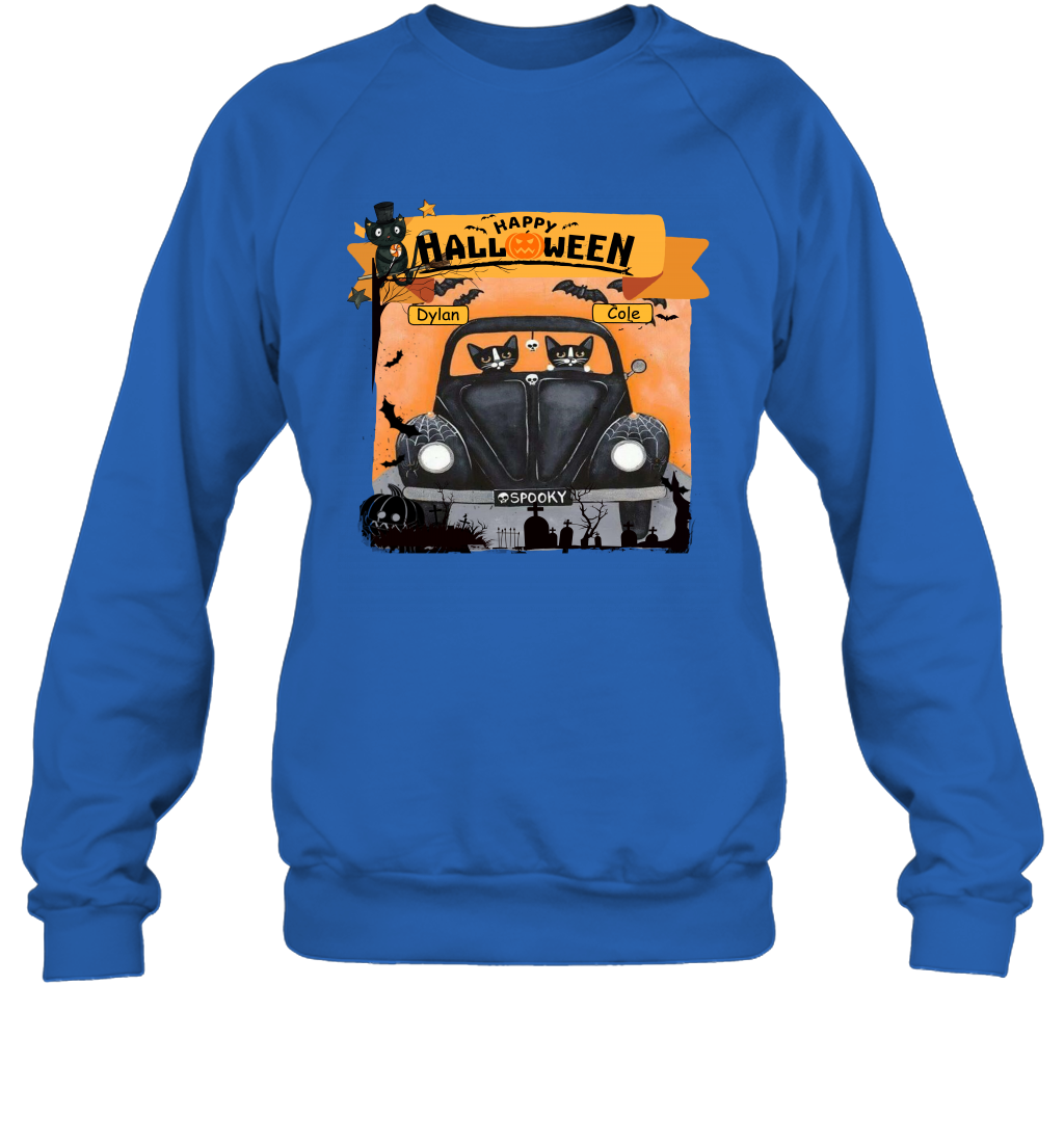 Happy Halloween Couple Cats Friends ( Customized Name ) Sweatshirt Sweatshirt Royal