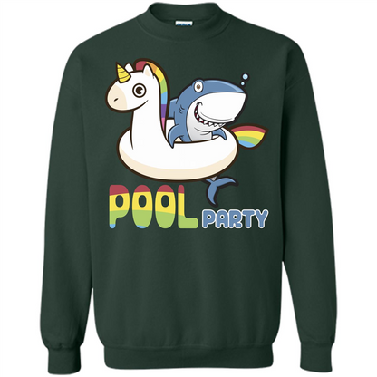 Pool Party T-shirt Unicorn Float Funny Shark Forest Green