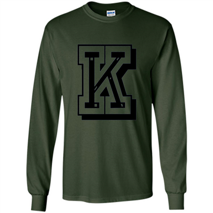 Letter K Initial T-Shirt for Names or Spelling Words Forest Green