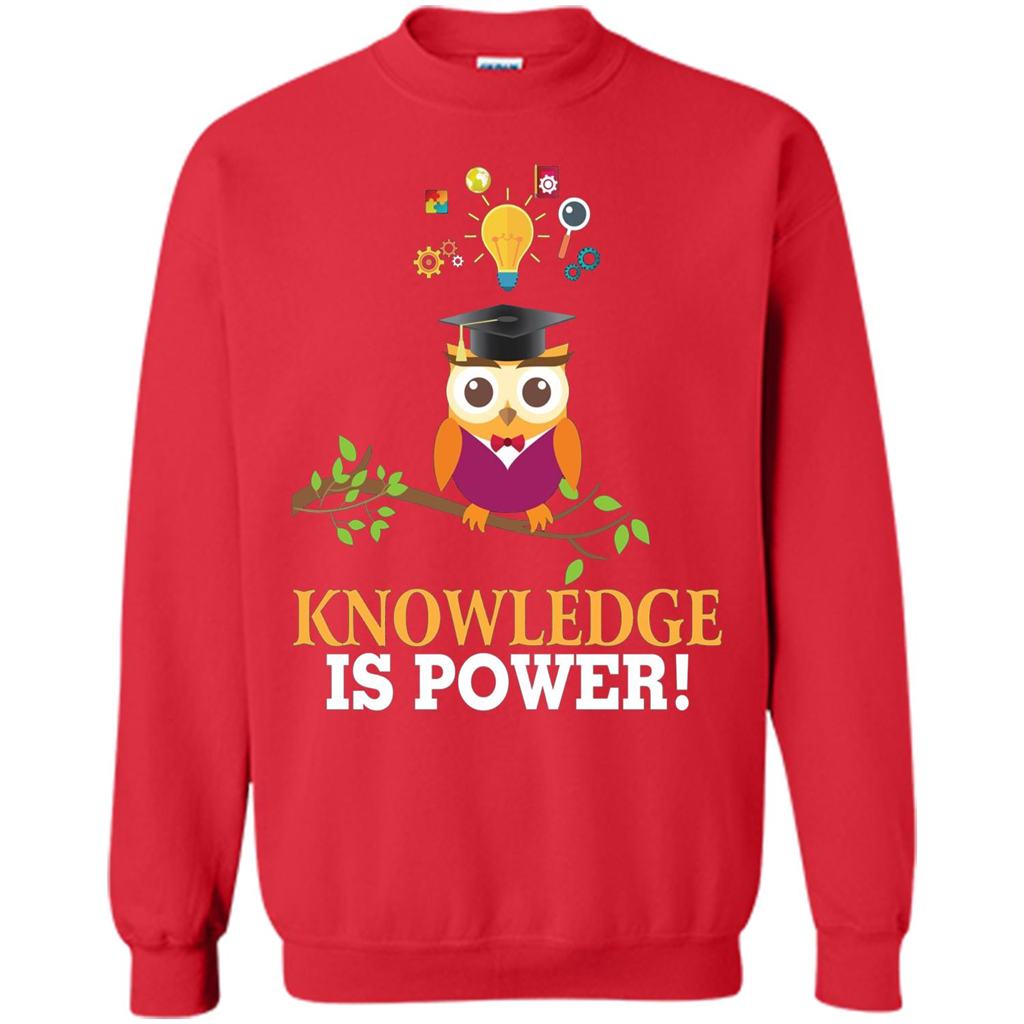 Knowledge is Power T-Shirt Cute Owl Teacher Student T-shirt Red