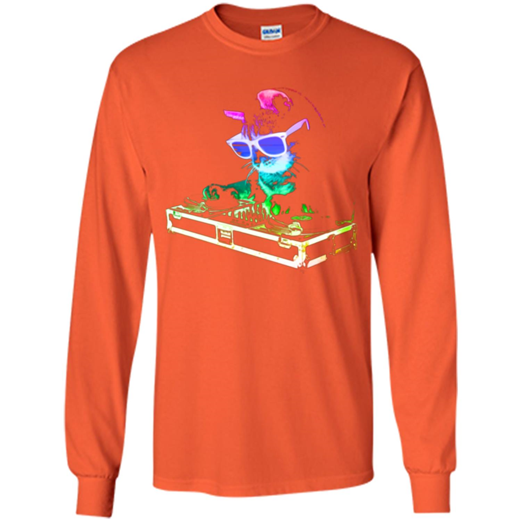 Cat Lover T-shirt House Cat Rainbow DJ Kitty Orange