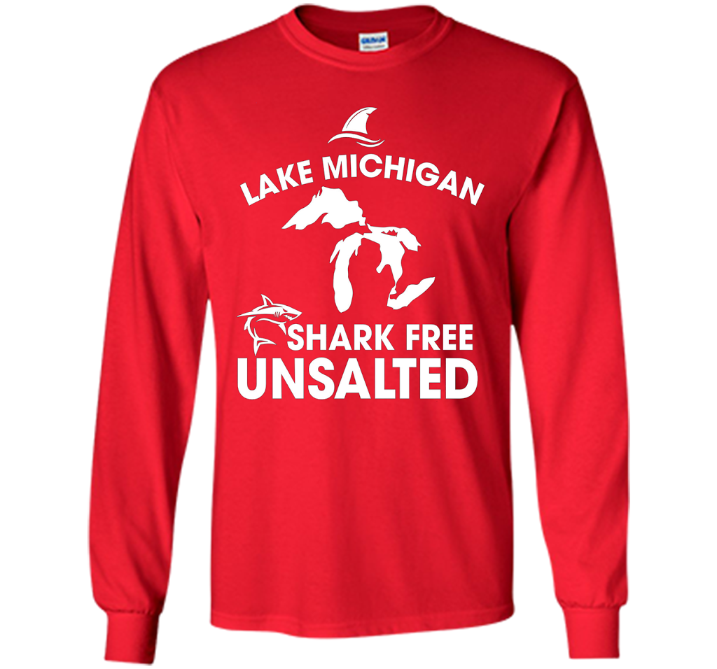 Lake Michigan T-Shirt Unsalted Shark Free Great Lakes T-shirt Red