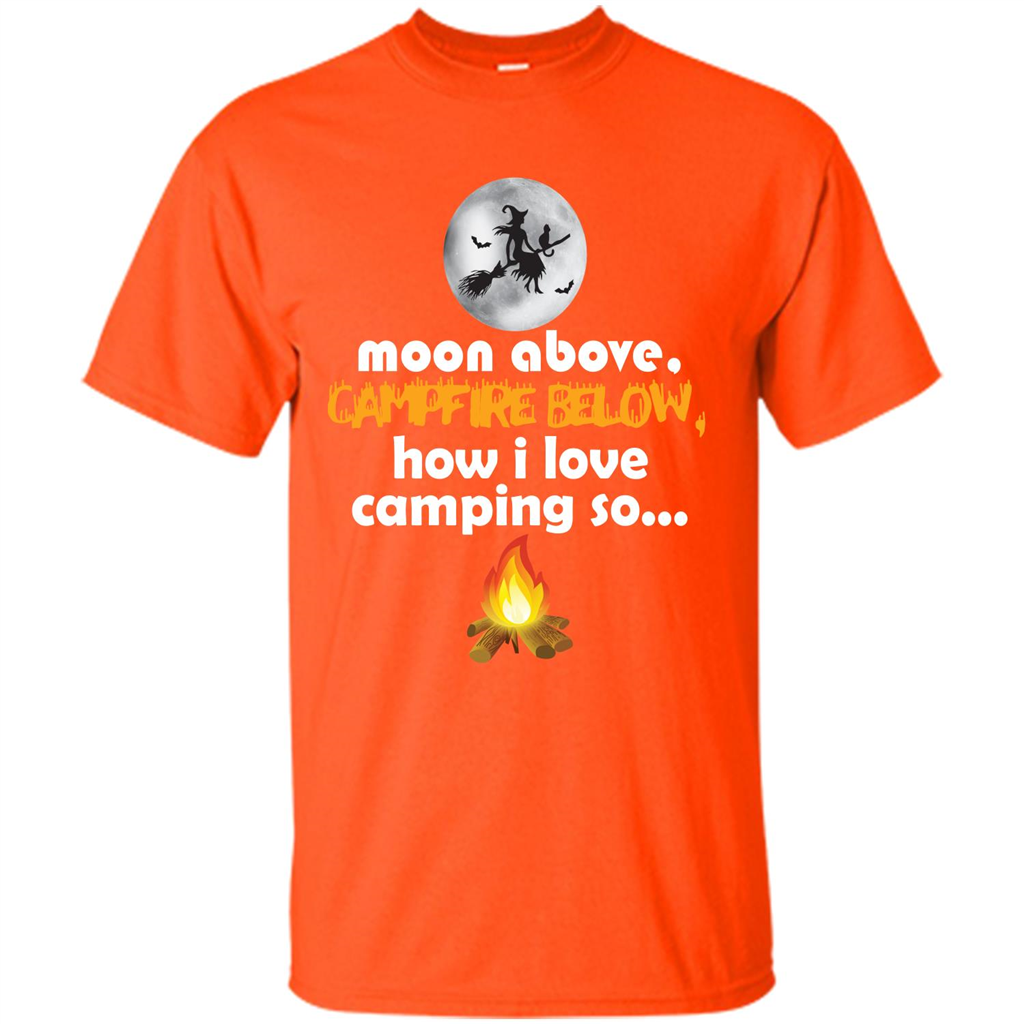Halloween T-shirt Moon Above Campfire Below T-shirt Orange