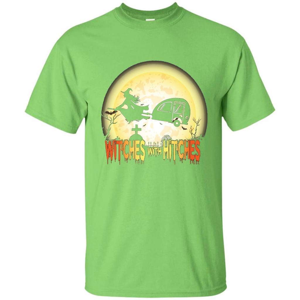 Witches With Hitches Camping Funny T-shirt Halloween T-shirt Lime