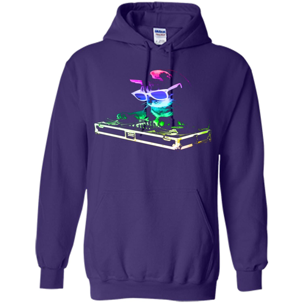 Cat Lover T-shirt House Cat Rainbow DJ Kitty Purple