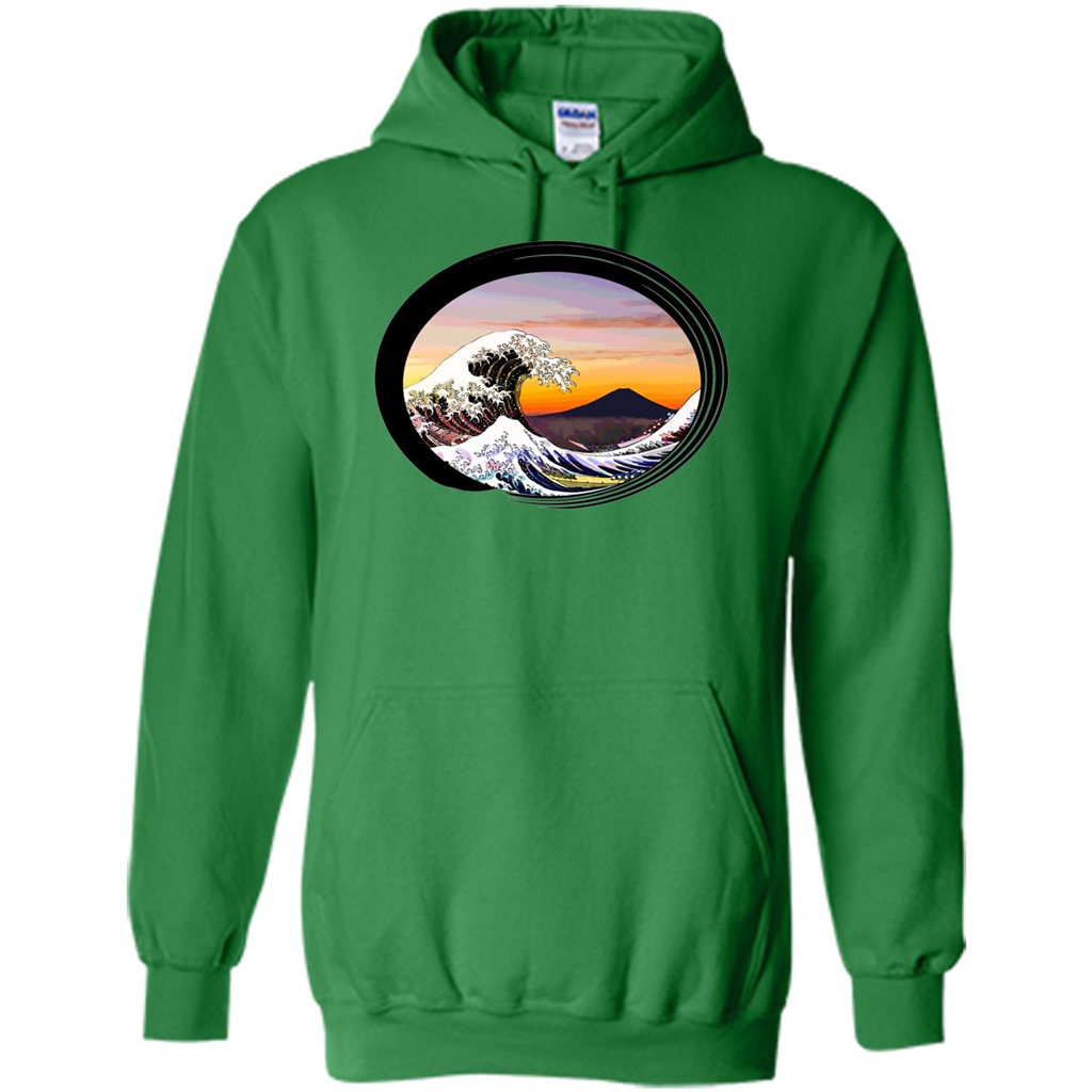 Classic Japanese Zen Art T-shirt, Kanagawa Great Wave Enso Irish Green