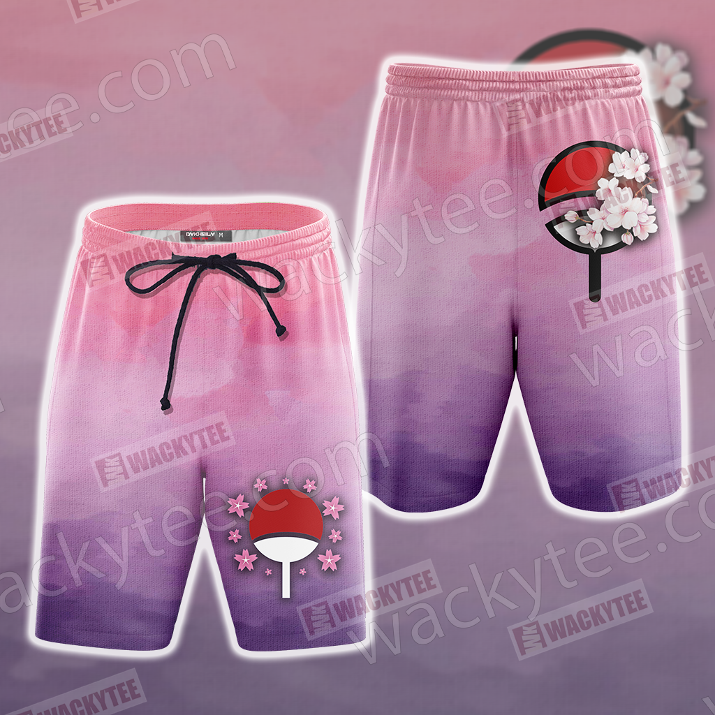 Naruto Sakura and Sasuke Symbol Unisex 3D Beach Shorts