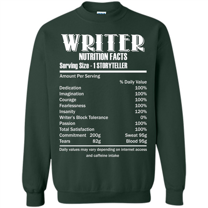 Writer Nutrition Facts Serving Size T-shirt Forest Green