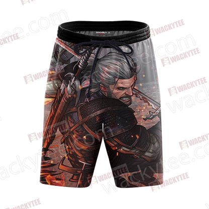The Witcher 3 Wild Hunt Geralt 3D Beach Shorts
