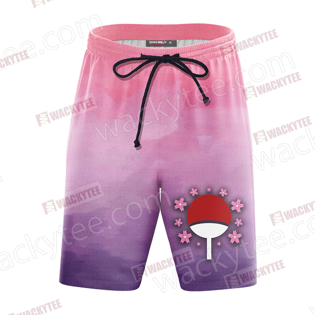 Naruto Sakura and Sasuke Symbol Unisex 3D Beach Shorts