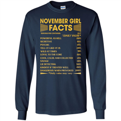 November Girl Facts T-shirt Birthday Gift T-shirt Navy