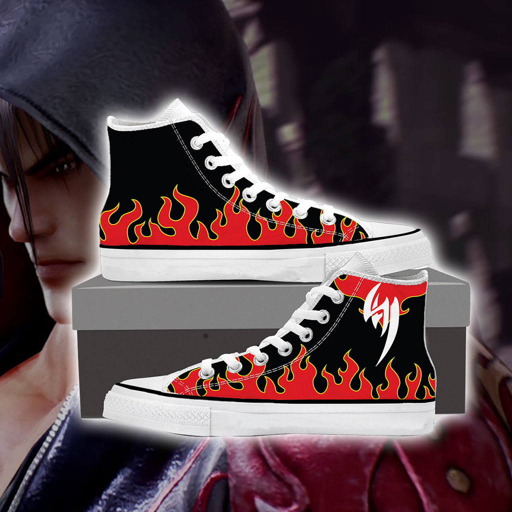 Tekken Jin Kazama Red Flame High Top Shoes Men SIZE 36 