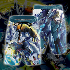 Digimon Garurumon And Yamato 3D Beach Shorts