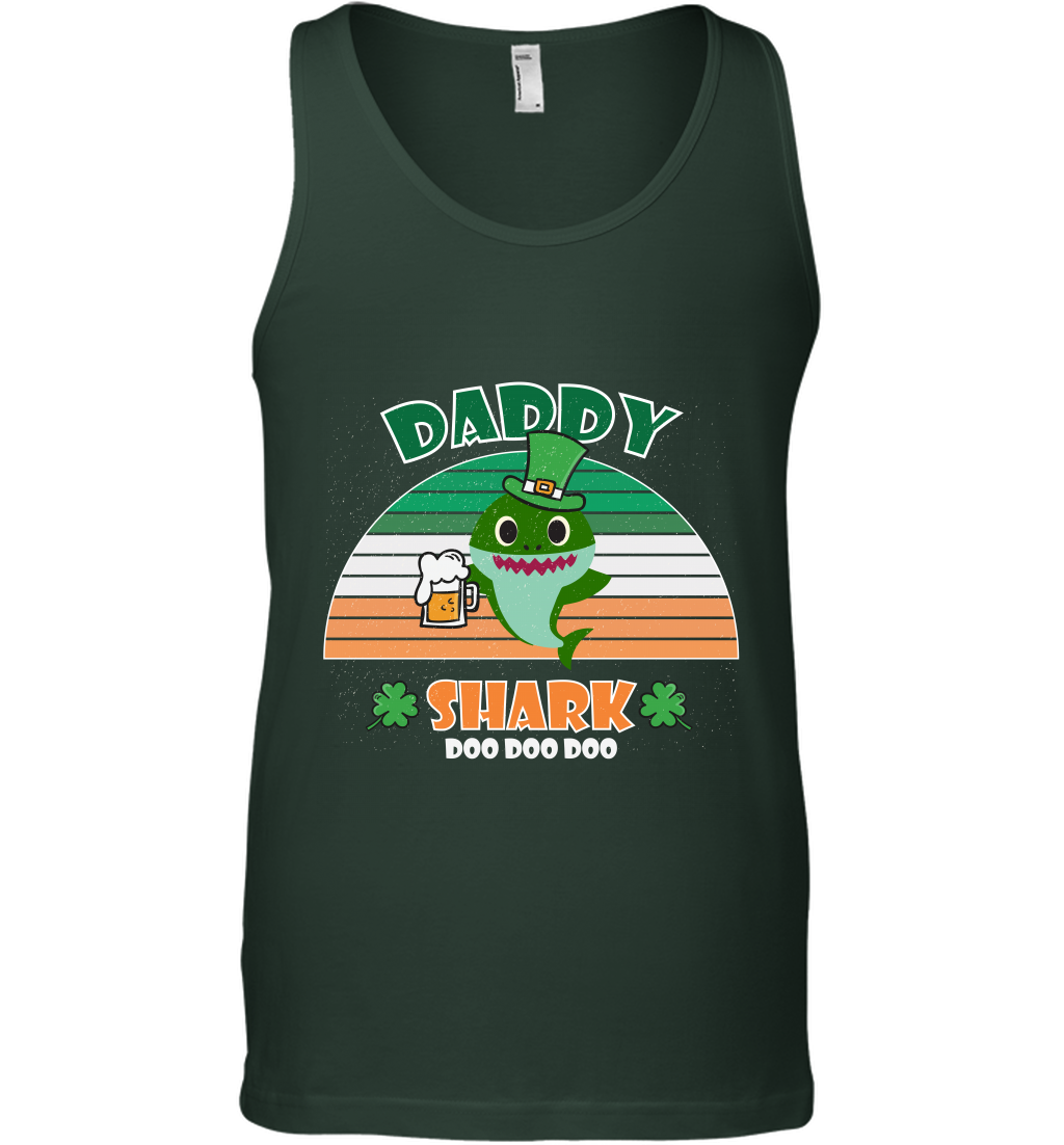 Irish Daddy Shark Saint Patricks Day Family Shirt Tank Top Forest Green