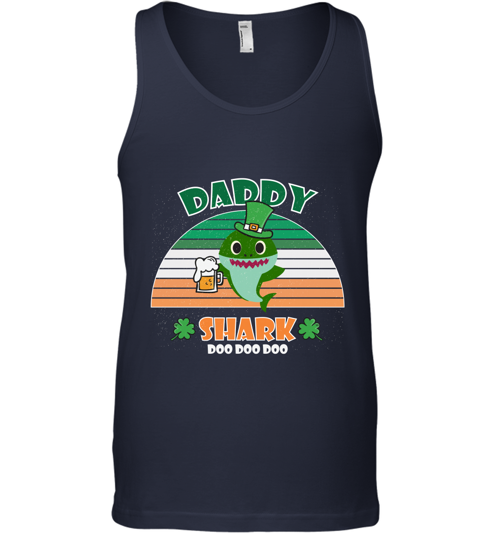 Irish Daddy Shark Saint Patricks Day Family Shirt Tank Top Navy