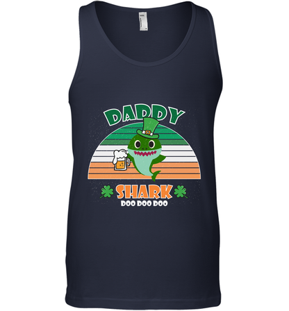 Irish Daddy Shark Saint Patricks Day Family Shirt Tank Top Navy