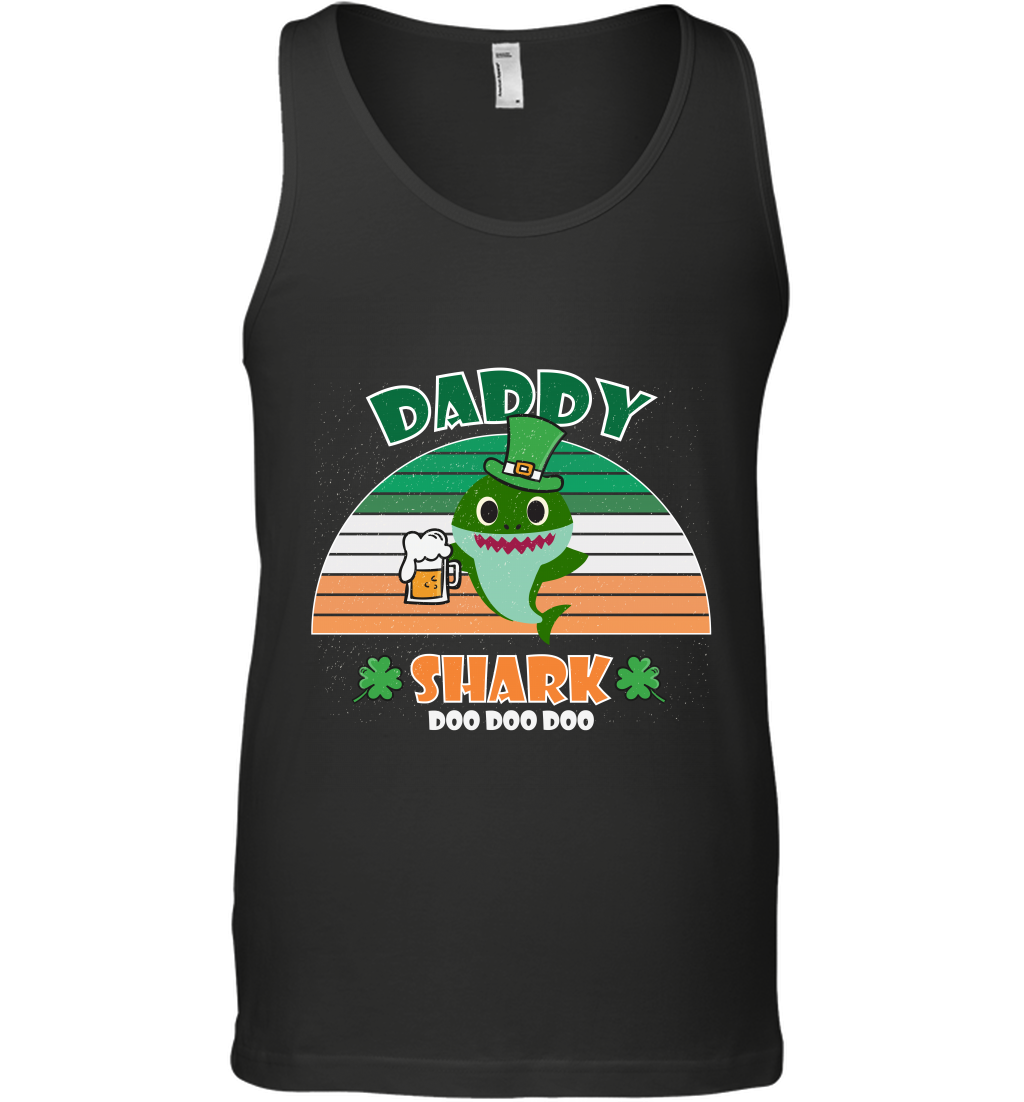 Irish Daddy Shark Saint Patricks Day Family Shirt Tank Top Black