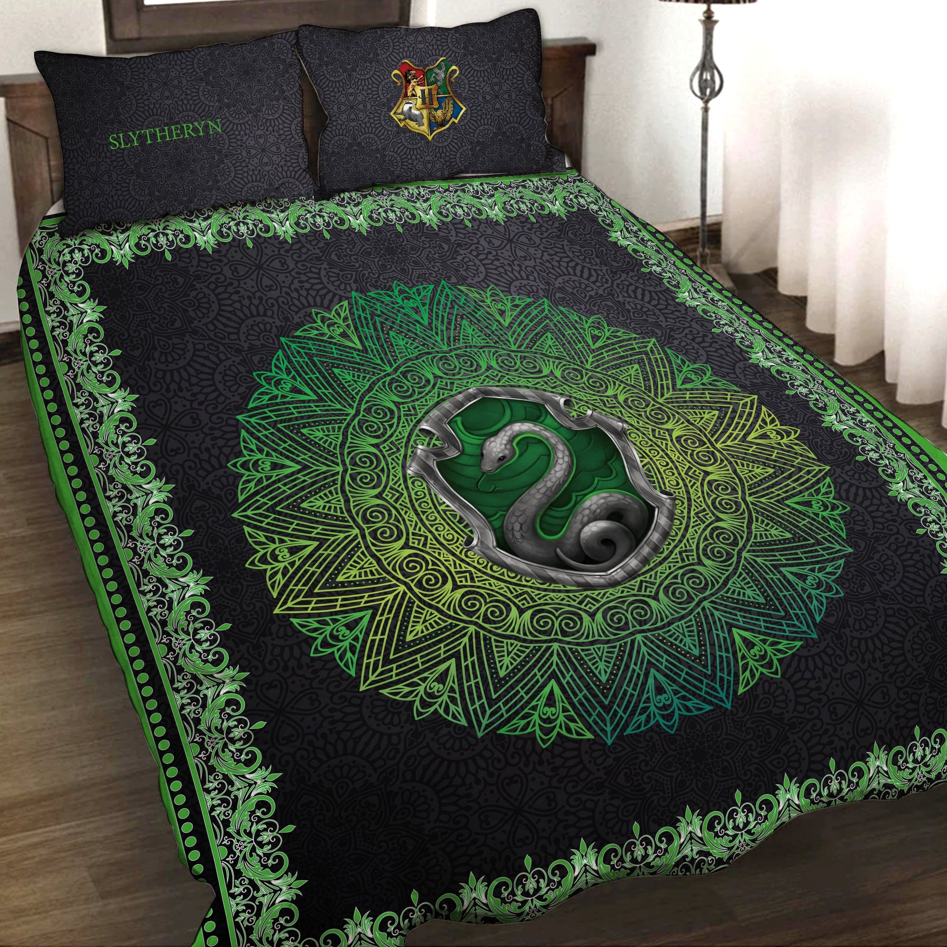 Hogwarts House Slytherin Harry Potter 3D Quilt Set King (230x260CM)
