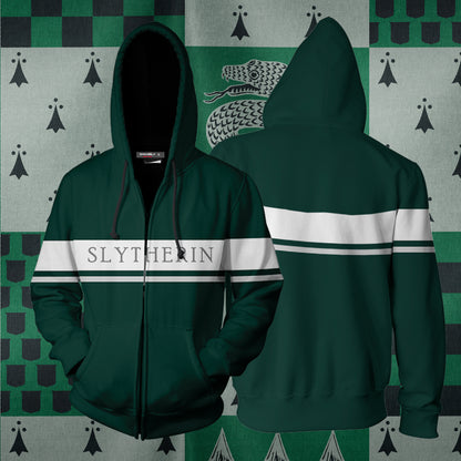 Hogwarts House Slytherin Harry Potter Zip Up Hoodie 4XL