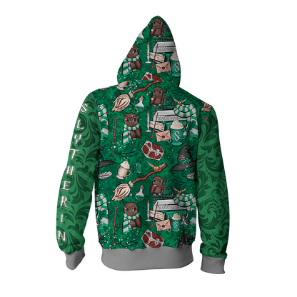 Hogwarts Slytherin House Pattern Harry Potter Zip Up Hoodie