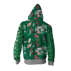 Hogwarts Slytherin House Pattern Harry Potter Zip Up Hoodie