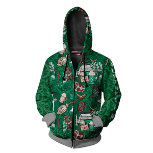 Hogwarts Slytherin House Pattern Harry Potter Zip Up Hoodie