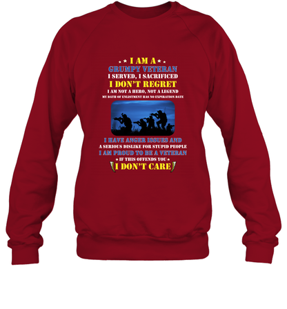I Am A Grumpy Veteran I Served I Sacrificed I Dont Regret Shirt Sweatshirt Cardinal Red
