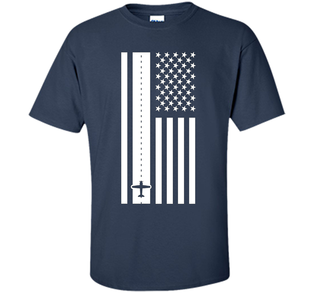 Patriotic American Flag Runway Pilot T-shirt Navy