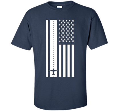 Patriotic American Flag Runway Pilot T-shirt Navy