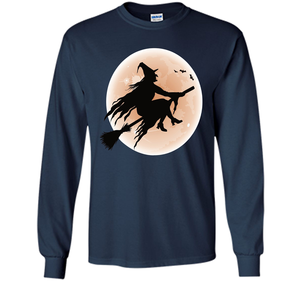 Halloween Full Moon Witch T-Shirt shirt Navy