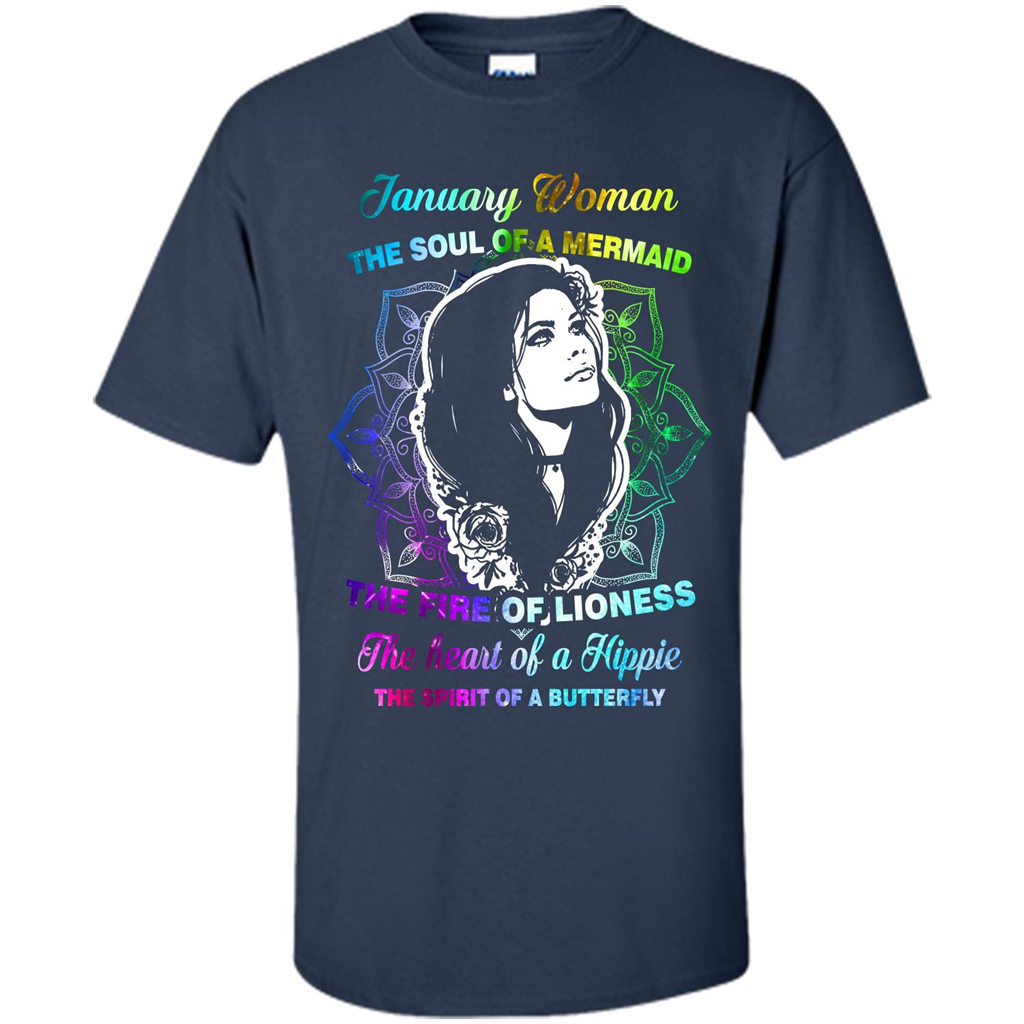 January Woman T-shirt The Heart Of A Hippie Navy